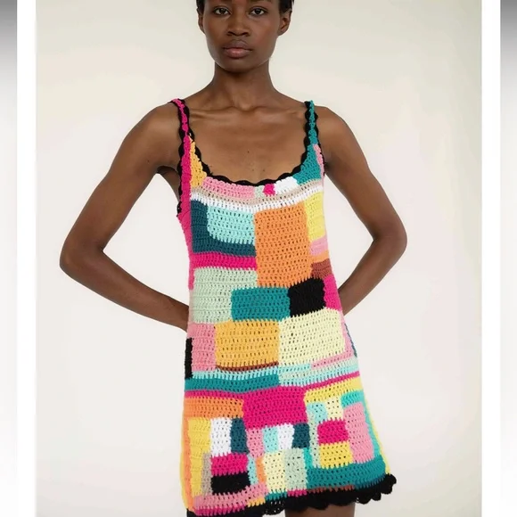 white christmas dresses Crochet Patchwork Mini – Monkee's of Wilmington main image 1